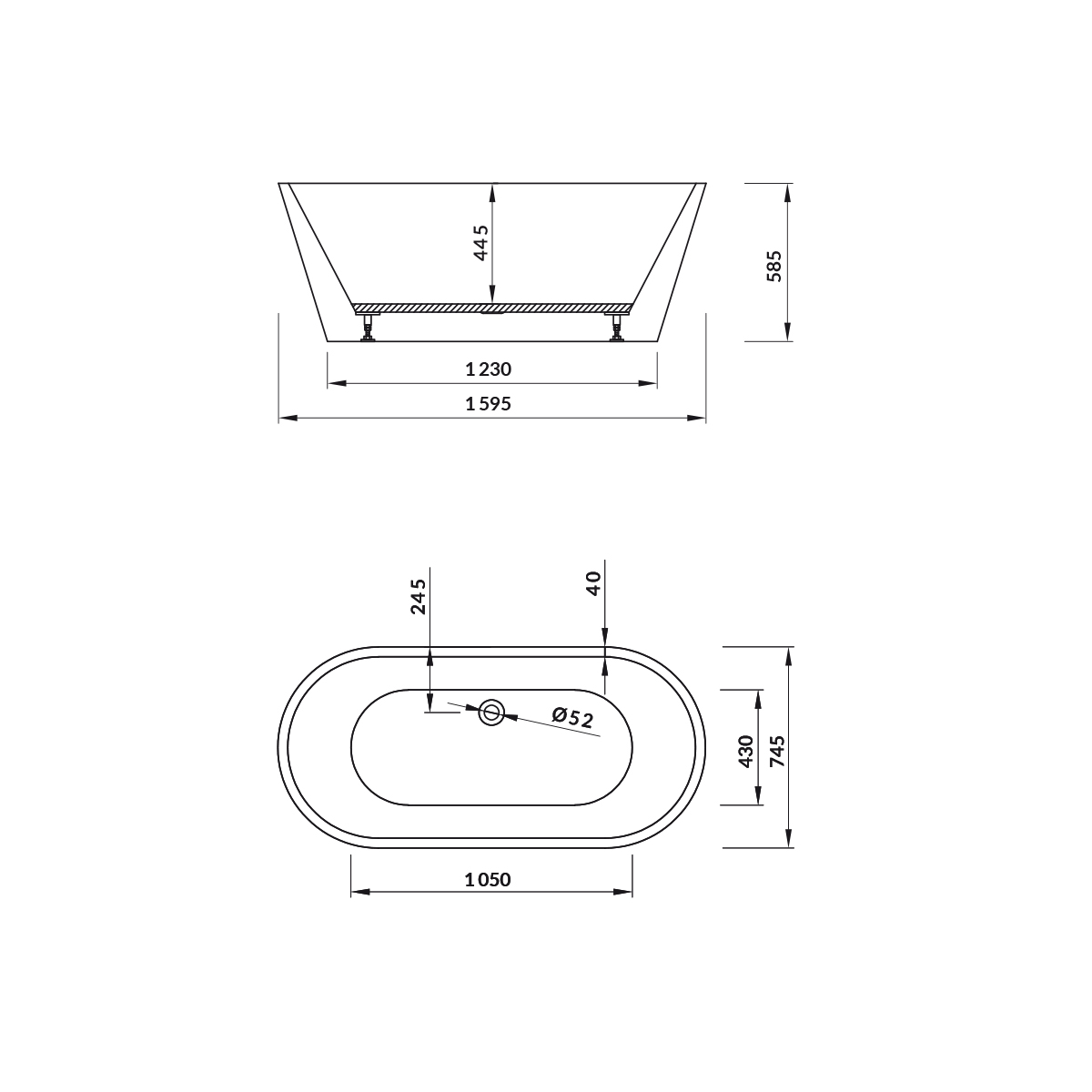 Freistehende Badewanne - Acryl mit Ablaufgarnitur Nusa OvalTwo-BEN10100