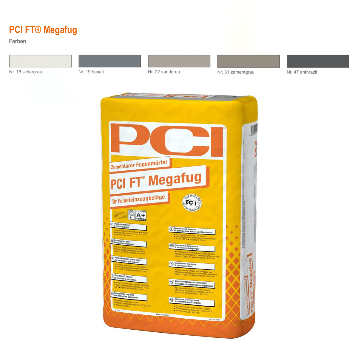 Fugenmörtel für Steingut- und Feinsteinzeugbeläge und für innen und außen PCI FT Megafug-BEN10184.4 Fugenmörtel für Steingut- und Feinsteinzeugbeläge und für innen und außen PCI FT Megafug-BEN10184.4