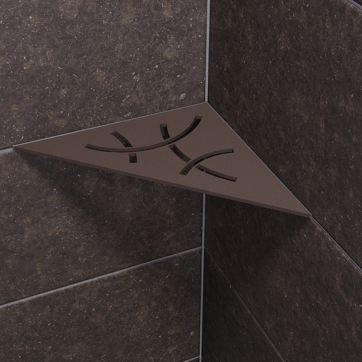 Wandablage für Nischen von Schlüter Dreieckige Eck-Wandablage Curve Bronze