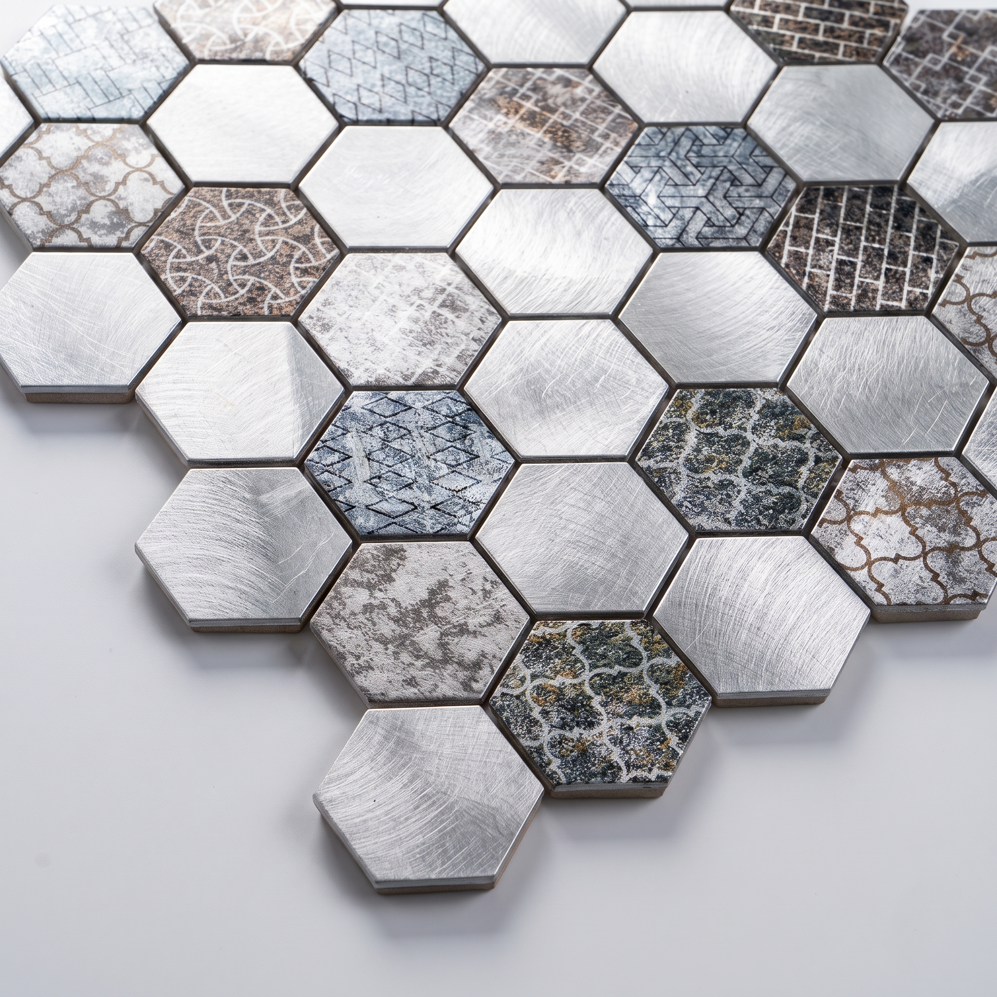 Aluminum Mosaikfliesen Marseille Silber  48x48x8mm Hexagon 