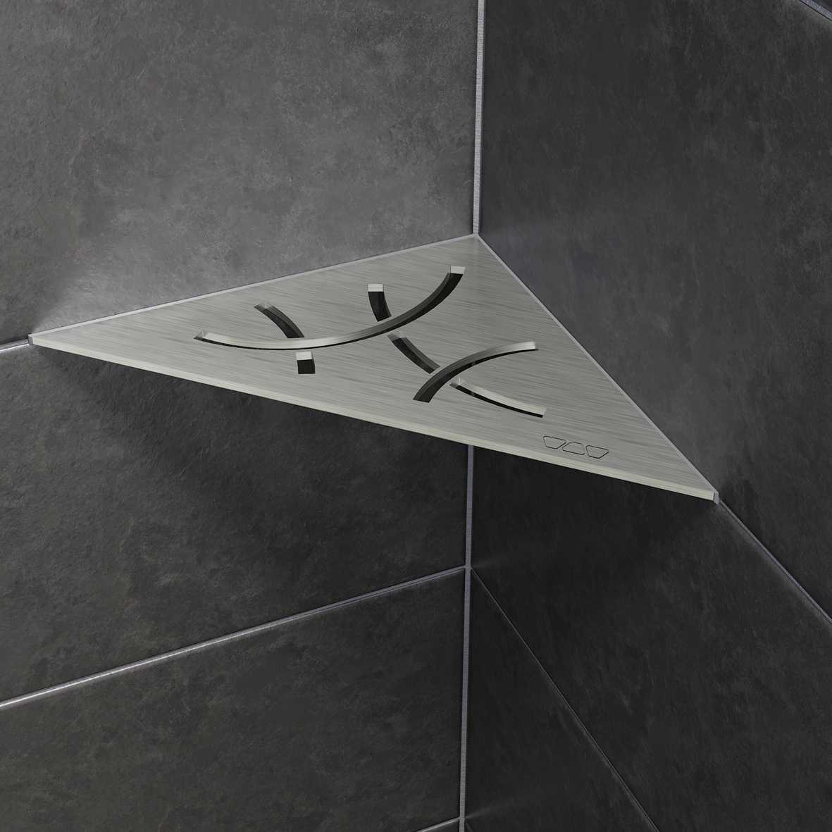 Wandablage für Nischen von Schlüter Dreieckige Eck-Wandablage Curve Edelstahl Gebürstet