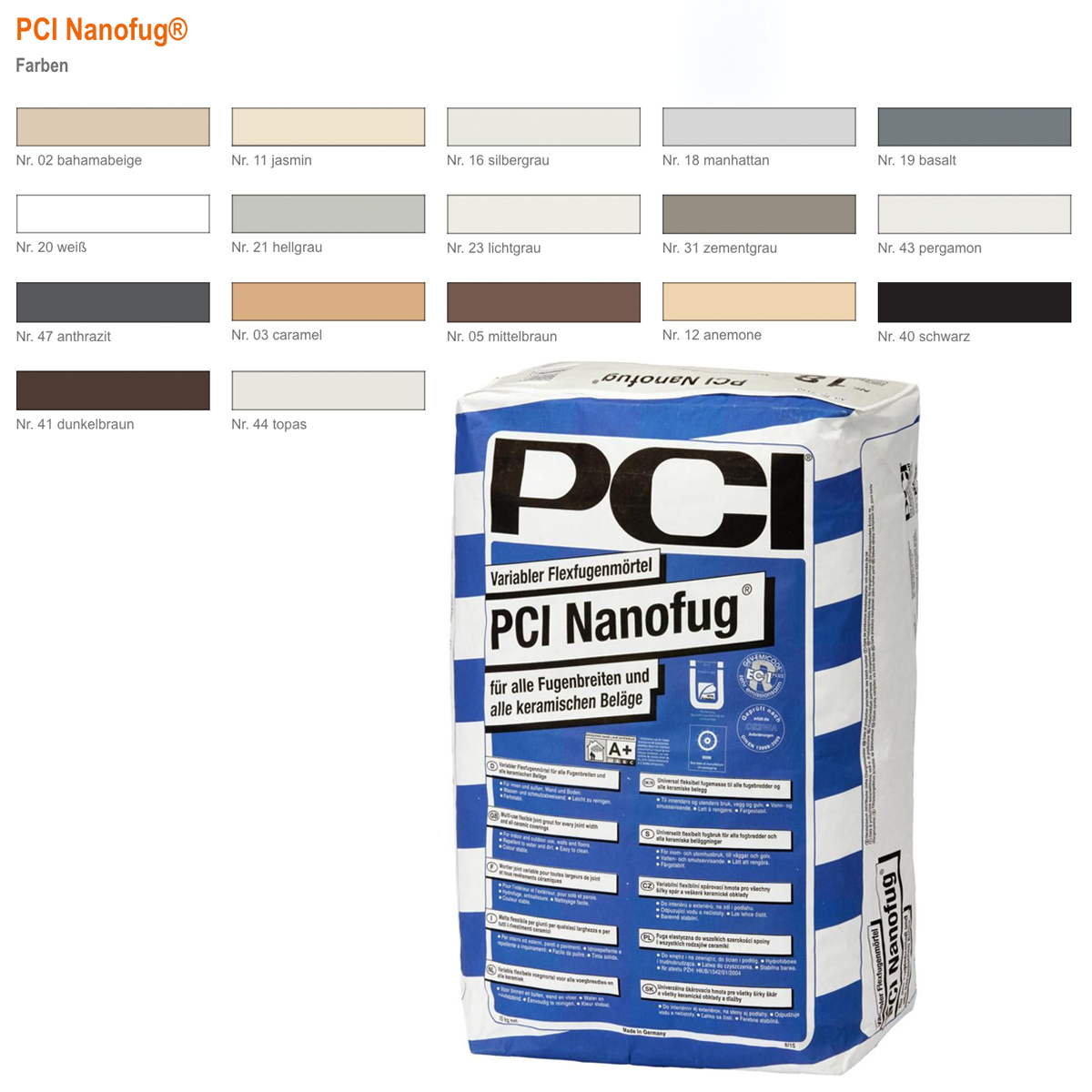 Fugenmörtel für alle Steingut- und Steinzeugbeläge und für innen und außen PCI Nanofug-BEN10186.10 Fugenmörtel für alle Steingut- und Steinzeugbeläge und für innen und außen PCI Nanofug-BEN10186.10
